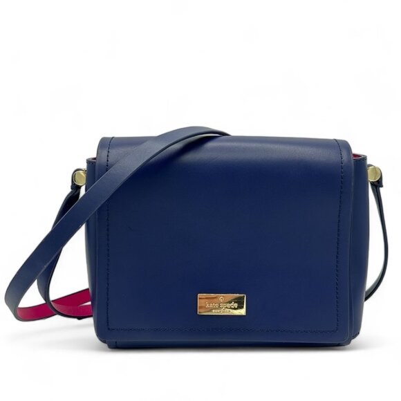 💰 EUC Kate Spade Avva Arbour Hill Smooth Leather Flap Crossbody - Blue/Pink - Picture 2 of 16